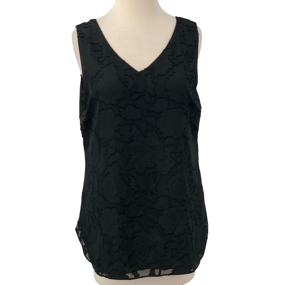 Chico's Tank Top Black Convertible Reversible Floral‎ Jacquard Size 2/Large READ